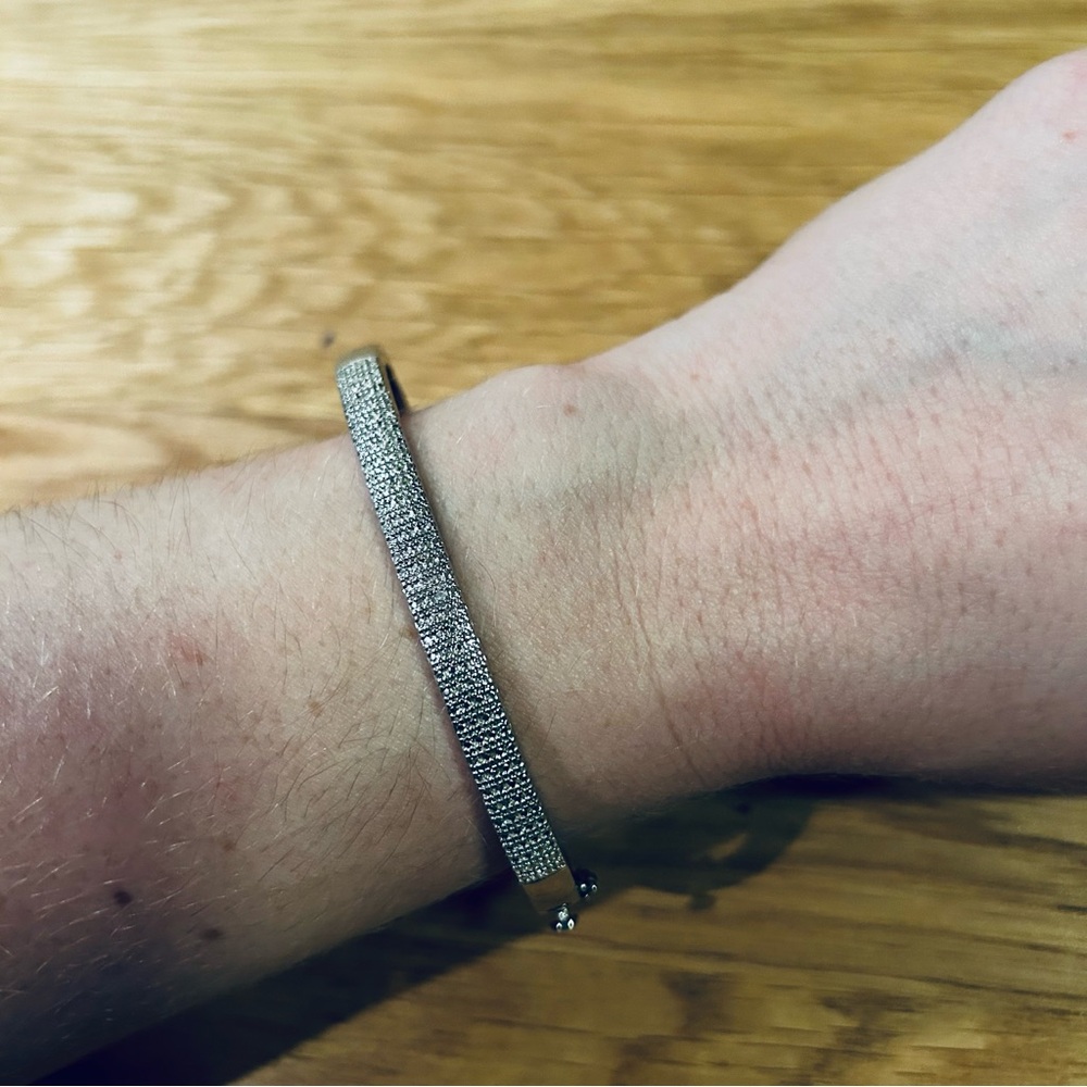 Pave hinged silver bracelet